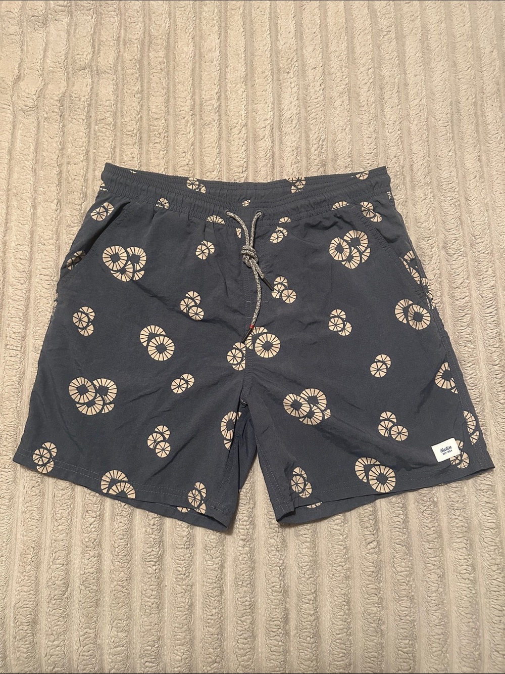 Katin Navy Swim Trunks with Cream Circular Print
